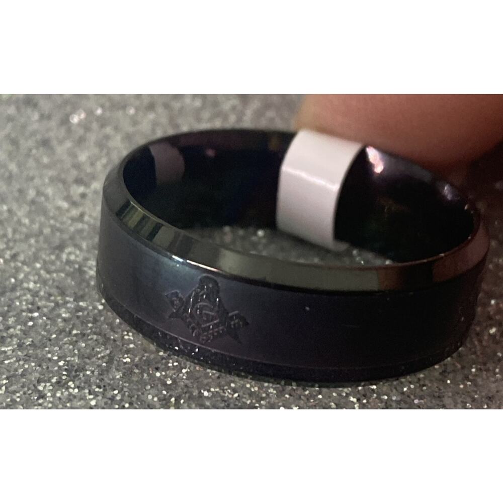 Masonic Symbol Black Ring Size 13